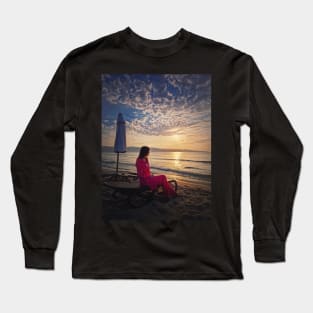 Woman relaxing on the sunbed Long Sleeve T-Shirt